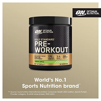 Optimum Nutrition Gold Standard Pre Workout Green Apple Flavoured Powder, 330g Optimum NutritionUS supplements