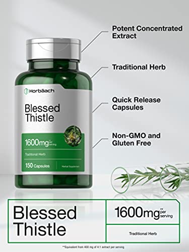 Blessed Thistle Capsules 1600 mg | 150 Count | Max Potency | Non-GMO, Gluten Free HorbäachAu supplements