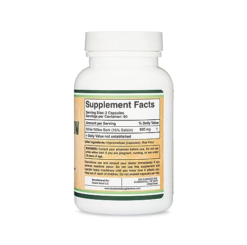 White Willow Bark Capsules 800mg per Serving, 120 Count (Willow Bark Extract Std. Double Wood SupplementsAu supplements