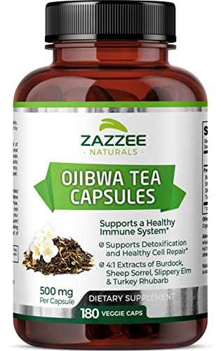 Zazzee Extra Strength Ojibwa Tea 500 mg, 180 Vegan Capsules, Rene Caisse's Original ZazzeeUS supplements