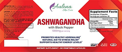 Aulona Care Ashwagandha with Black Pepper 1300mg for Healthy Adrenaline, Stress Relief Aulona CareUS supplements