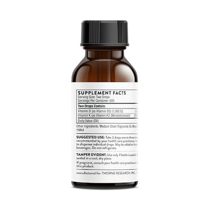 THORNE Vitamin D + K2 Liquid with a metered Dispenser - Vitamins D3 and K2 to Support THORNEUS supplements