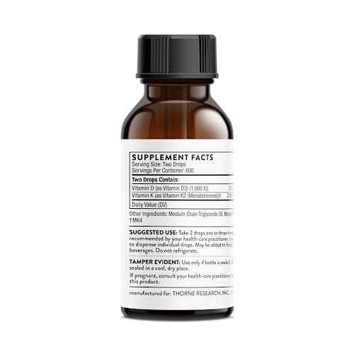 THORNE Vitamin D + K2 Liquid with a metered Dispenser - Vitamins D3 and K2 to Support THORNEUS supplements