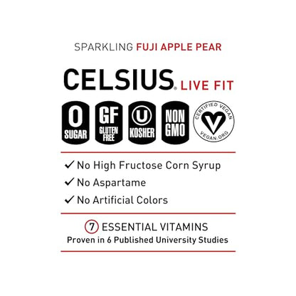 CELSIUS Sparkling Fuji Apple Pear, Functional Essential Energy Drink 12 Fl Oz (Pack of 12) CELSIUSUS supplements