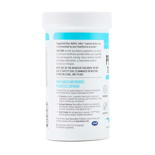 NatureWise Probiotics 70 Billion CFU - 17 Strains + Organic Prebiotics - Immune, Digestive & Gut Health Support for Women & Men - Vegetarian, Gluten-Free, Non-GMO - 60 Capsules[2-Month Supply] NatureWiseAu supplements