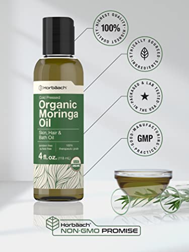 Organic Moringa Oil | 4 fl oz | for Face, Hair, and Skin | 100% Therapeutic Grade | Paraben HorbäachUS supplements