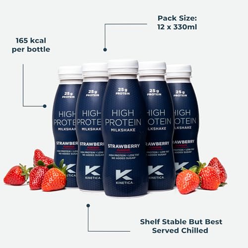 Kinetica Ready-to-Drink Protein Shake, 12 X 330mls, 165 cals, 25g Protein per Bottle, Low Fat (Strawberry) KineticaAu supplements