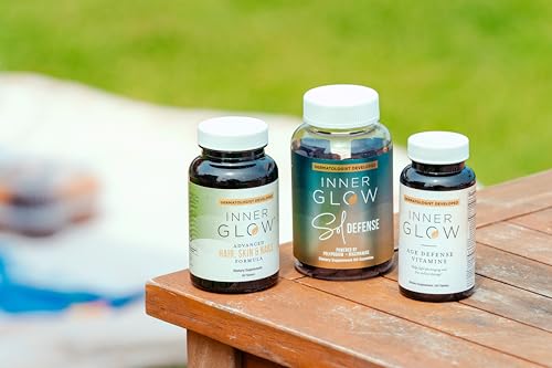 Inner Glow Age Defense Vitamins - Dermatologist and Plastic Surgeon Developed to Fight photoaging and Melasma, Polypodium Leucotomos Antioxidant Formula – Vegan, Gluten-Free – 60 Capsules Inner GlowAu supplements