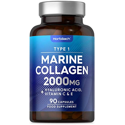 Marine Collagen Capsules | with Hyaluronic Acid, Vitamin C & E | 2000mg | High Strength Type 1 Collagen HorbäachUS supplements