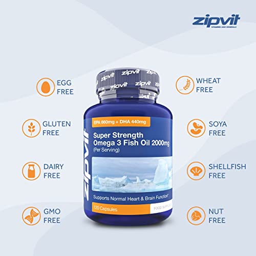 Omega 3 Fish Oil 2000mg, EPA 660mg DHA 440mg per Daily Serving. 120 Capsules ZipvitUS supplements