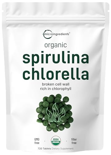 Organic Chlorella Spirulina Tablets, 3000mg Per Serving, 720 Counts, 4 Months Supply Micro IngredientsUS supplements