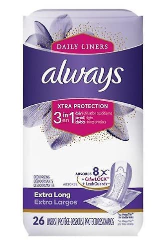Always Xtra Protection 3-in-1 Daily Liners Extra Long Unscented 26 Ct AlwaysAu supplements