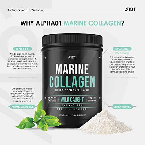 Marine Collagen Powder Supplement - 400g - Wild-Caught Canadian Marine Collagen - Unflavoured - Types 1 & 3 Hydrolysed Collagen ALPHA01US supplements