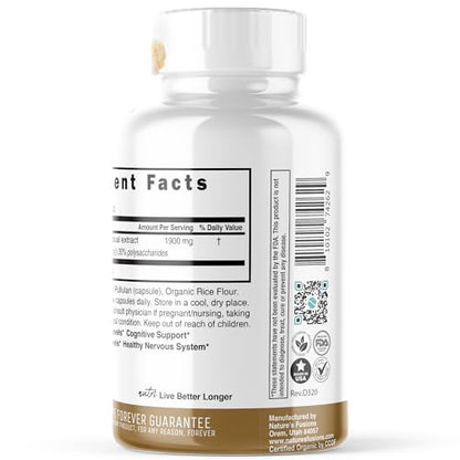 Nutri Organic Lions Mane Supplement Capsules - 1900 mg, 10:1 Dual Extraction, 120 Count Nature's FusionsUS supplements