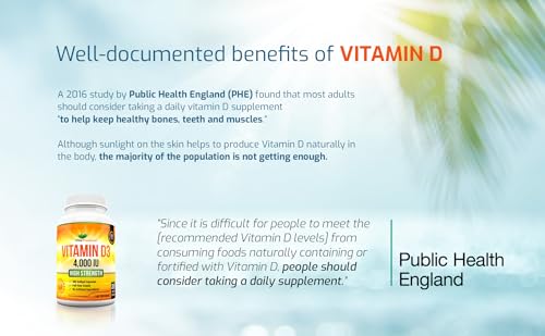Vitamin D 4,000 IU Softgels, Maximum Strength Vitamin D3 Supplement, 365 Easy to Swallo Vita PremiumUS supplements