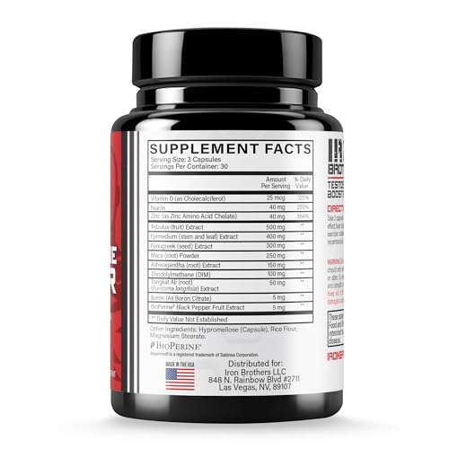 Iron Brothers Men’s Testosterone Support Supplement – Tribulus, Tongkat Ali, Ashwagandha & DIM – Daily Performance & Vitality Formula – with Fenugreek & Zinc – 30 Day Cycle – 90 Capsules Iron Brothers SupplementsAu supplements