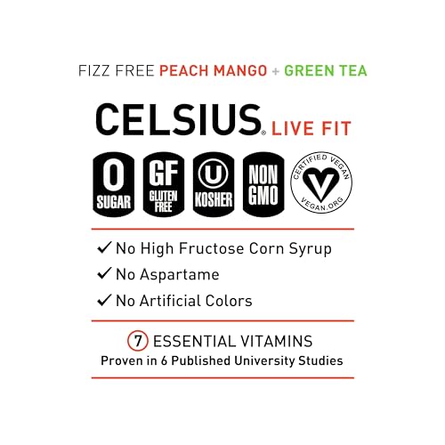 CELSIUS Peach Mango Green Tea, Functional Essential Energy Drink 12 Fl Oz (Pack of 12) CELSIUSUS supplements
