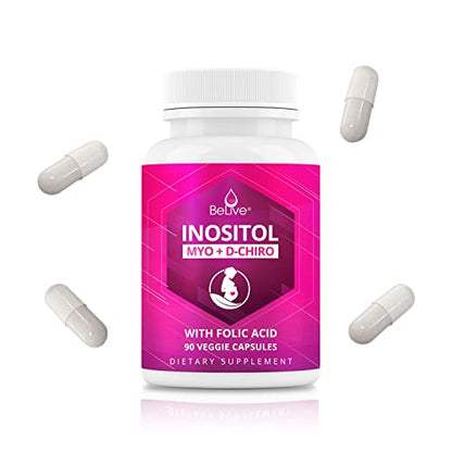 BeLive Myo-Inositol & D-Chiro Inositol Capsules - 90Ct I Inositol Supplement with Folic BeLiveUS supplements