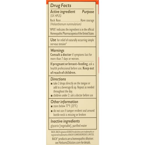Bach Original Flower Remedies, Rock Rose for Courage (Non-Alcohol Formula), Natural Homeopathic BachAu supplements