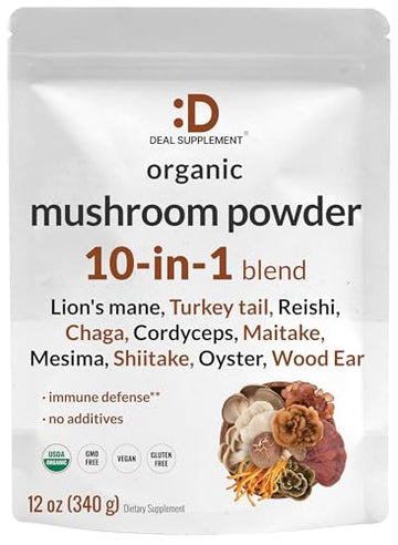 Organic Mushroom Powder Supplement, 12oz – 10 in 1 Active Blend – Turkey Tail, Lions Mane DEAL SUPPLEMENTAu supplements