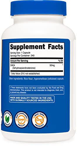Nutricost DHEA 50mg, 240 Capsules - Gluten Free, Soy Free, Non-GMO, Supplement NutricostUS supplements