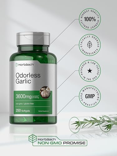 Odorless Garlic Softgels | 250 Count | Ultra Potent Garlic Extract | Non-GMO & Gluten Free HorbäachAu supplements