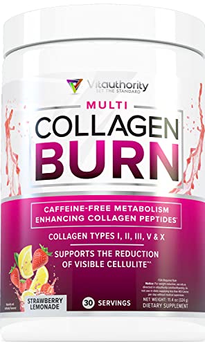 Multi Collagen Burn: Multi-Type Hydrolyzed Collagen Protein Peptides with Hyaluronic Acid VitauthorityUS supplements