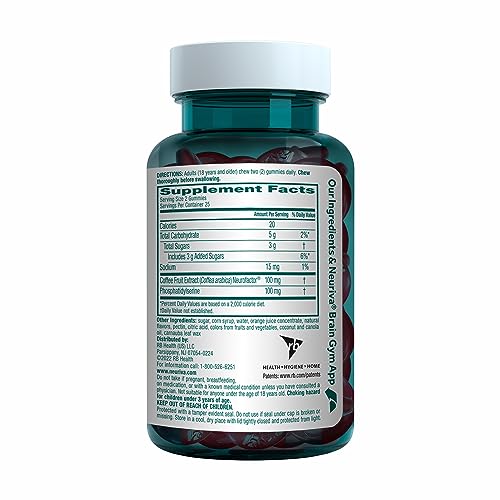 NEURIVA Original Brain Supplement for Memory, Focus & Concentration + Learning & Accuracy with Clinically Tested Nootropics Phosphatidylserine and Neurofactor, Strawberry Flavor, 50 Gummies NEURIVAAu supplements