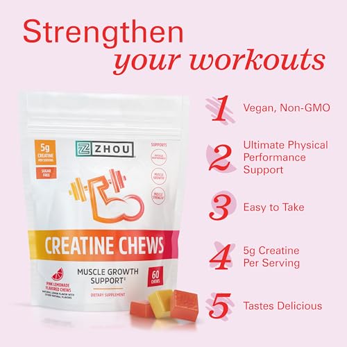 Zhou Nutrition Creatine Monohydrate Chewables 5g for Men & Women, Sugar Free Zhou NutritionUS supplements
