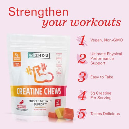 Zhou Nutrition Creatine Monohydrate Chewables 5g for Men & Women, Sugar Free Zhou NutritionUS supplements