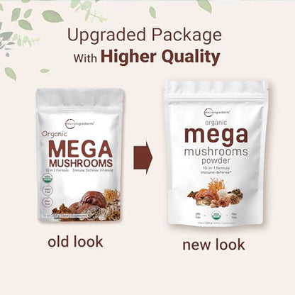 Sustainably US Grown, Organic Mega Mushroom 10 in 1 Complex Formula Powder Micro IngredientsUS supplements