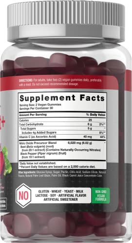 Nitric Oxide Beet Root Gummies | 60 Count | with Nitrates | Natural Strawberry Flavor HorbäachUS supplements