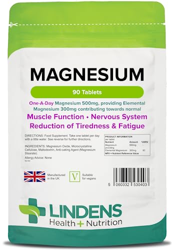 Lindens 500mg Magnesium Tablets | 90s 1-a-Day | Made in The UK | Tiredness, Muscle LindensUS supplements