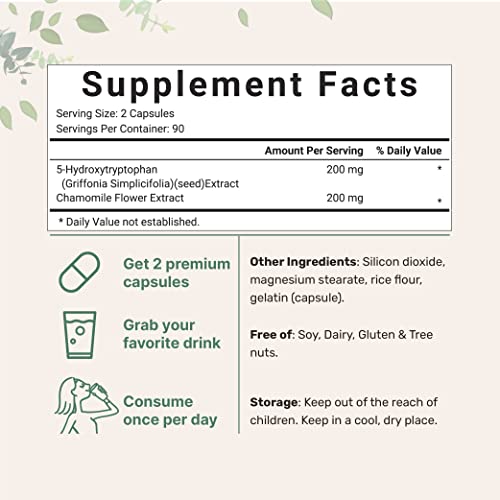 Micro Ingredients 5-HTP 200mg with Chamomile Flower Extract, 180 Capsules, 2 in 1 Formula Micro IngredientsAu supplements