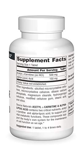Source Naturals Acetyl L-Carnitine & Alpha-Lipoic Acid 650mg - 60 Tablets Source NaturalsUS supplements