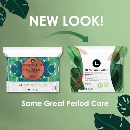 L. Pure Cotton Topsheet Pads for Women, Regular Absorbency, Ultra Thin Pads with Wings L.Au supplements