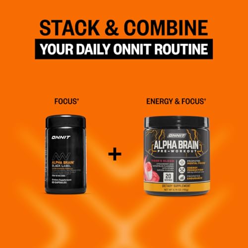 ONNIT Alpha Brain Black Label Capsules, IGEN Non-GMO Tested Citicoline Brain Supplement for Concentration and Memory, Lion’s Mane, Lutemax Lutein, L Theanine and Mucuna Pruriens, 80 Count ONNITAu supplements