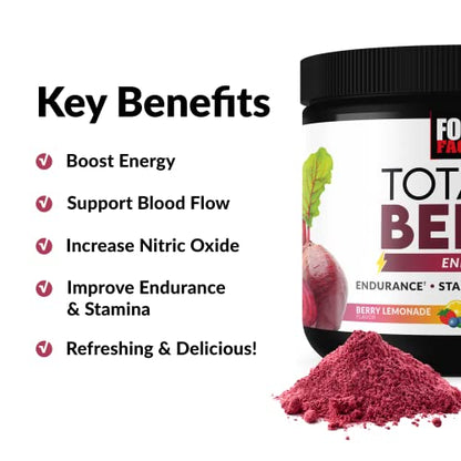 Force Factor Total Beets Energy Drink Mix, Superfood Beet Root Powder with Nitrates Force FactorUS supplements