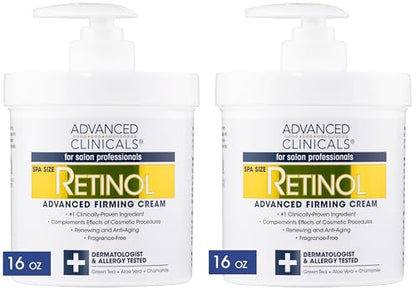 Advanced Clinicals Retinol Cream. Value Set- Two spa size 16oz bottles with pump Advanced ClinicalsUS supplements
