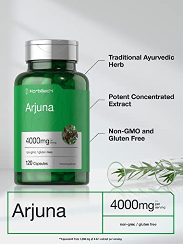 Arjuna Capsules 4000mg | 120 Count | Non-GMO, Gluten Free | from Arjuna Bark Herb HorbäachUS supplements