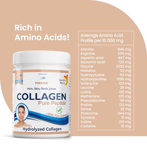 Swedish Nutra Powder Marine Collagen - Pack of 300g, 30 Day Supply | Minimize Fine Lines, Wrinkles & Improve Skin Elasticity | High Absorption Rate Swedish NutraAu supplements