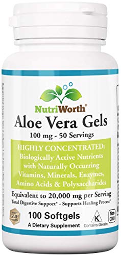 NutriWorth Aloe Vera Supplement (100 Softgels) 20,000mg Pure Gel Equivalency NutriWorthAu supplements