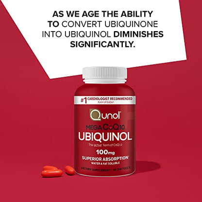 Qunol Ubiquinol CoQ10 100mg Softgels, Mega Ubiquinol 100mg - Superior Absorption QunolUS supplements