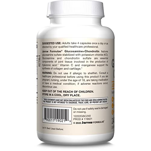 Jarrow Formulas Glucosamine + Chondroitin - 240 Capsules - Nutrient Support - Dietary Supplement for Joint Health - with Vitamin C & Manganese - 60 Servings Jarrow FormulasAu supplements