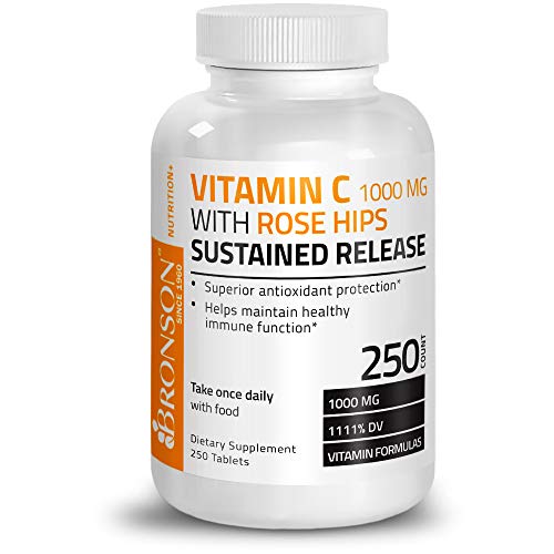 Bronson Vitamin C 1000 mg with Rose Hips Sustained Release, 250 Tablets BronsonUS supplements