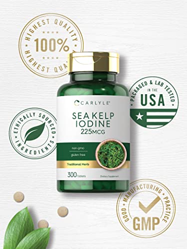 Sea Kelp Iodine Supplement | 225mcg | 300 Tablets | Non-GMO, Gluten Free | Traditional CarlyleUS supplements