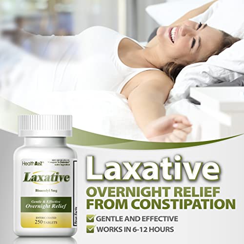 HealthA2Z Laxative Bisacodyl 5mg | 250 Counts | Gentle and Fast Overnight Relief HealthA2ZUS supplements