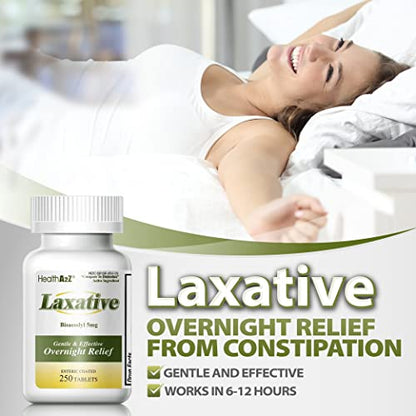 HealthA2Z Laxative Bisacodyl 5mg | 250 Counts | Gentle and Fast Overnight Relief HealthA2ZUS supplements