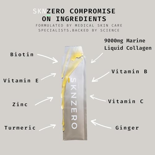 Marine Collagen Liquid 9000mg High Strength Supplement +Biotin, Vitamin B, C, E, Zinc & Turmeric & Ginger SKNZEROUS supplements