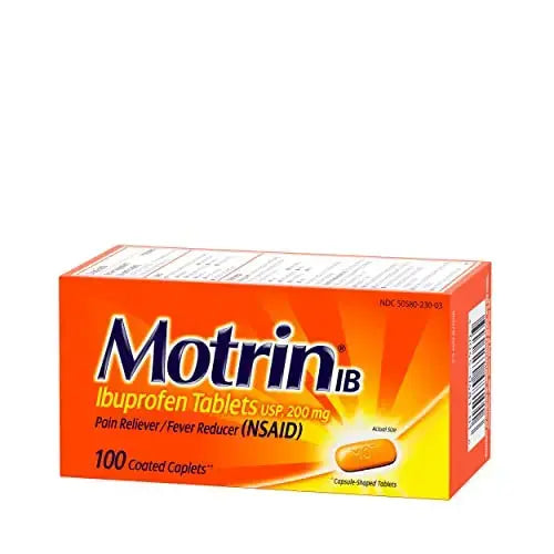 Motrin IB, Ibuprofen 200mg Tablets, Pain Reliever & Fever Reducer for Muscular Aches, Headache, Backache, Menstrual Cramps & Minor Arthritis Pain, NSAID, 100 Ct MotrinAu supplements